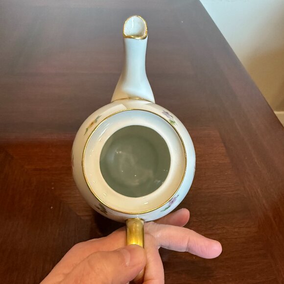 Small Flowered Coffee Pot with Gold Trim - Picture 4 of 5